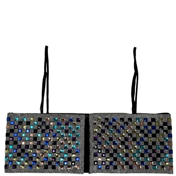 Zara Shimmery Multi-Color Stone Crop Top XS Blogger Favorite Festival Clubwear - Picture 5 of 11